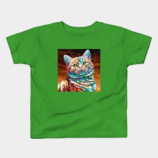 Portrait of a Cat in Tiffany Stained Glass Kids T-Shirt